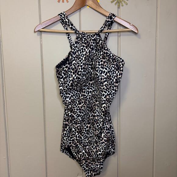 Leopard print swimsuit miracle brands embrace your curves 1X one piece keyhole - Picture 1 of 5